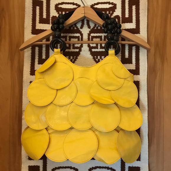 Handbags - Vegan Leather Yellow Circular Purse